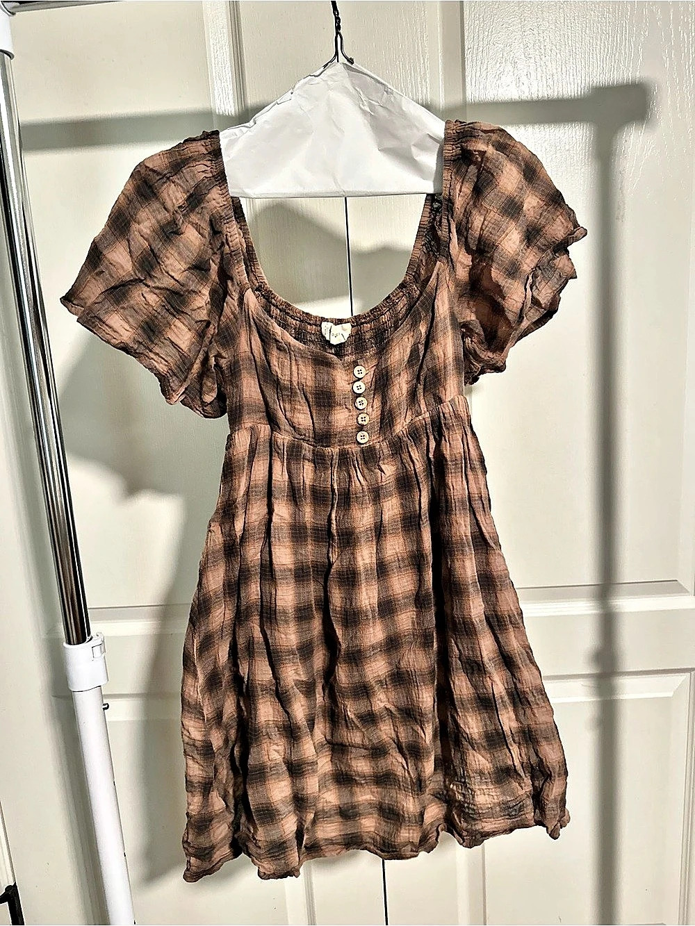 Booger Plaid Mini Dress in Brown Size Small